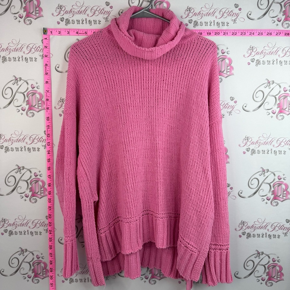 aerie turtleneck knit knitted cozy soft Pink Chunky Ribbed Turtleneck Sweater